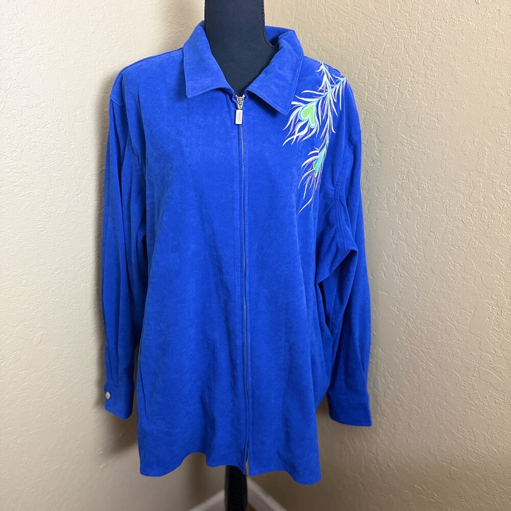 Bob Mackie Wearable Art 3X Blue Embroidered Phoenix 2 Pc Jacket Pants Set